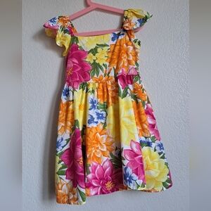 Janie And Jack Girls Pink Yellow Spring Floral Dress Size 6